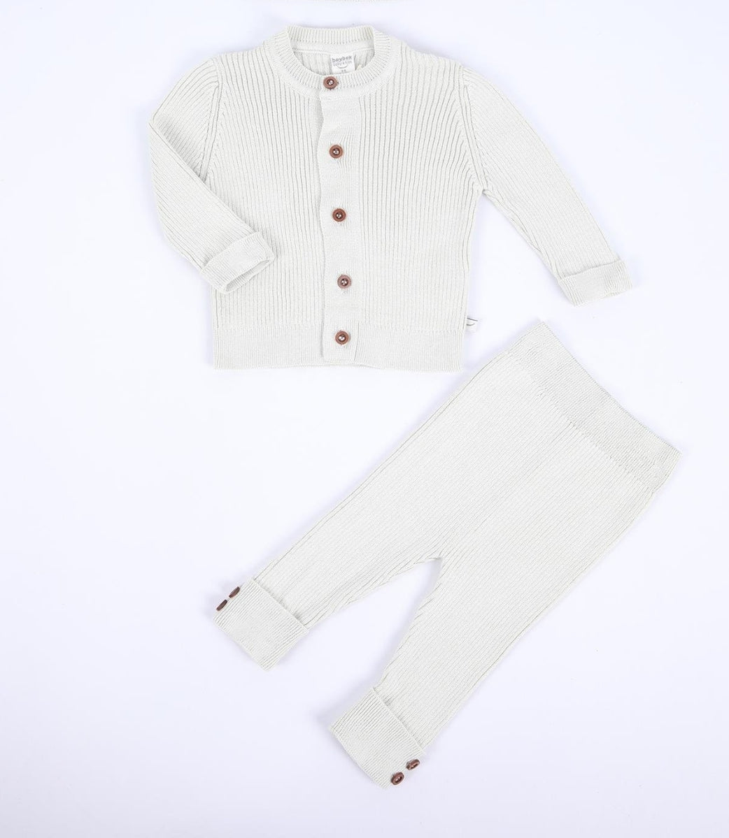 Organic Cotton Soft Mint Knitted Baby Cardigan & Trouser Set