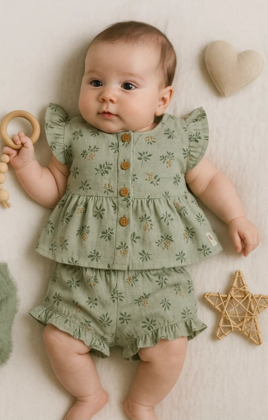 Blossom Organic Muslin Cotton Baby Set – Leaf Green