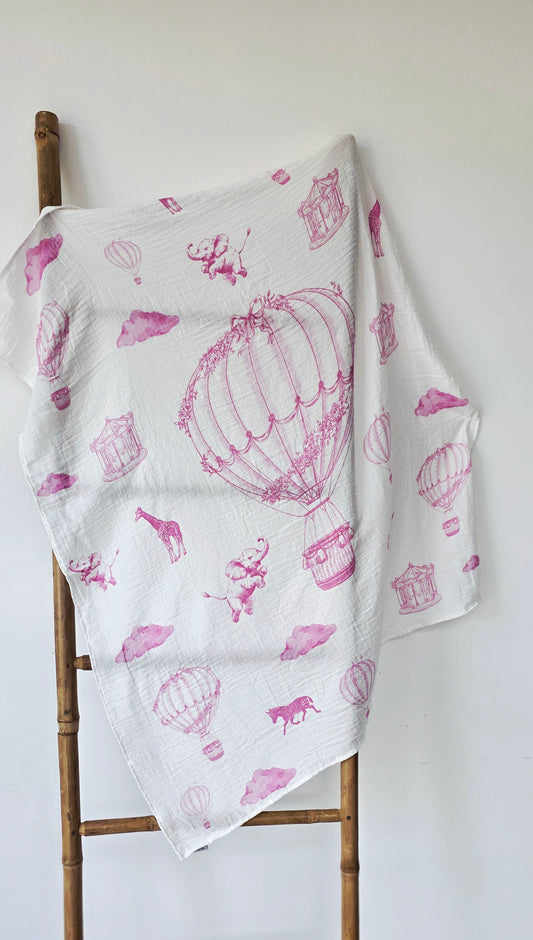 Safari Hot Air Balloon Muslin Blanket 90x110cm