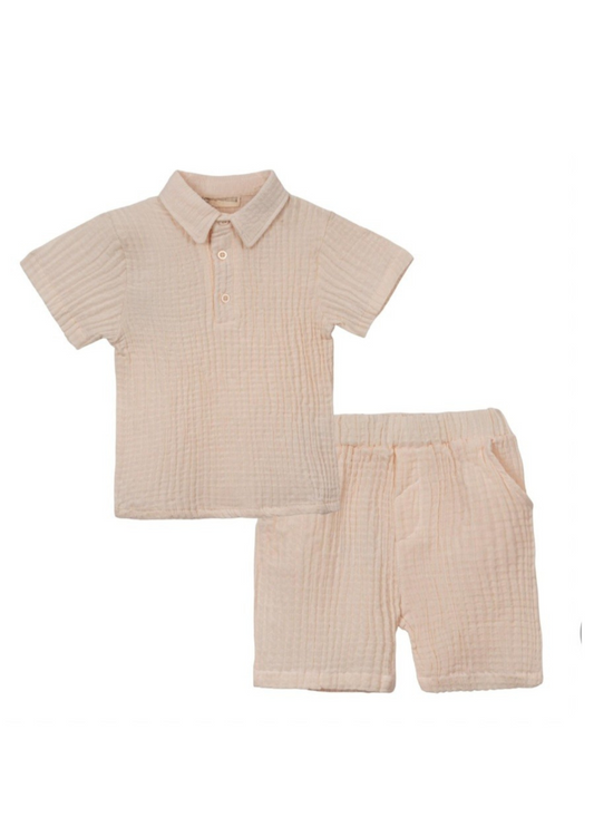 Organic Muslin Cotton Off White Polo & Shorts Set (2-6 Years)