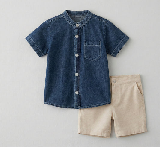 Organic Cotton Linen Shorts & Denim Shirt Set Boys (2-6 Years)