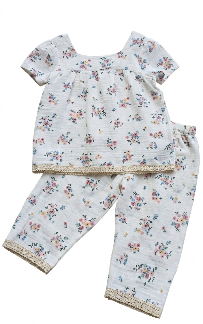 Ditsy Bloom Organic Muslin Top & Trouser Set