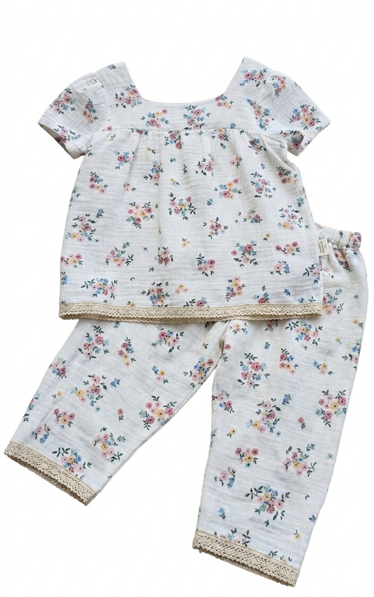 Ditsy Bloom Organic Muslin Top & Trouser Set