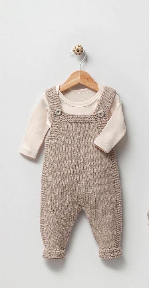Chunky Knit Baby Dungaree & Bodysuit Set - Stone