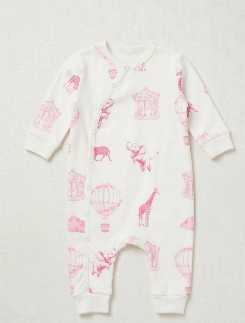 Hot Air Balloon & Animal Friends Organic Sleepsuit -Pink