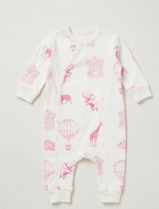 Hot Air Balloon & Animal Friends Organic Sleepsuit -Pink