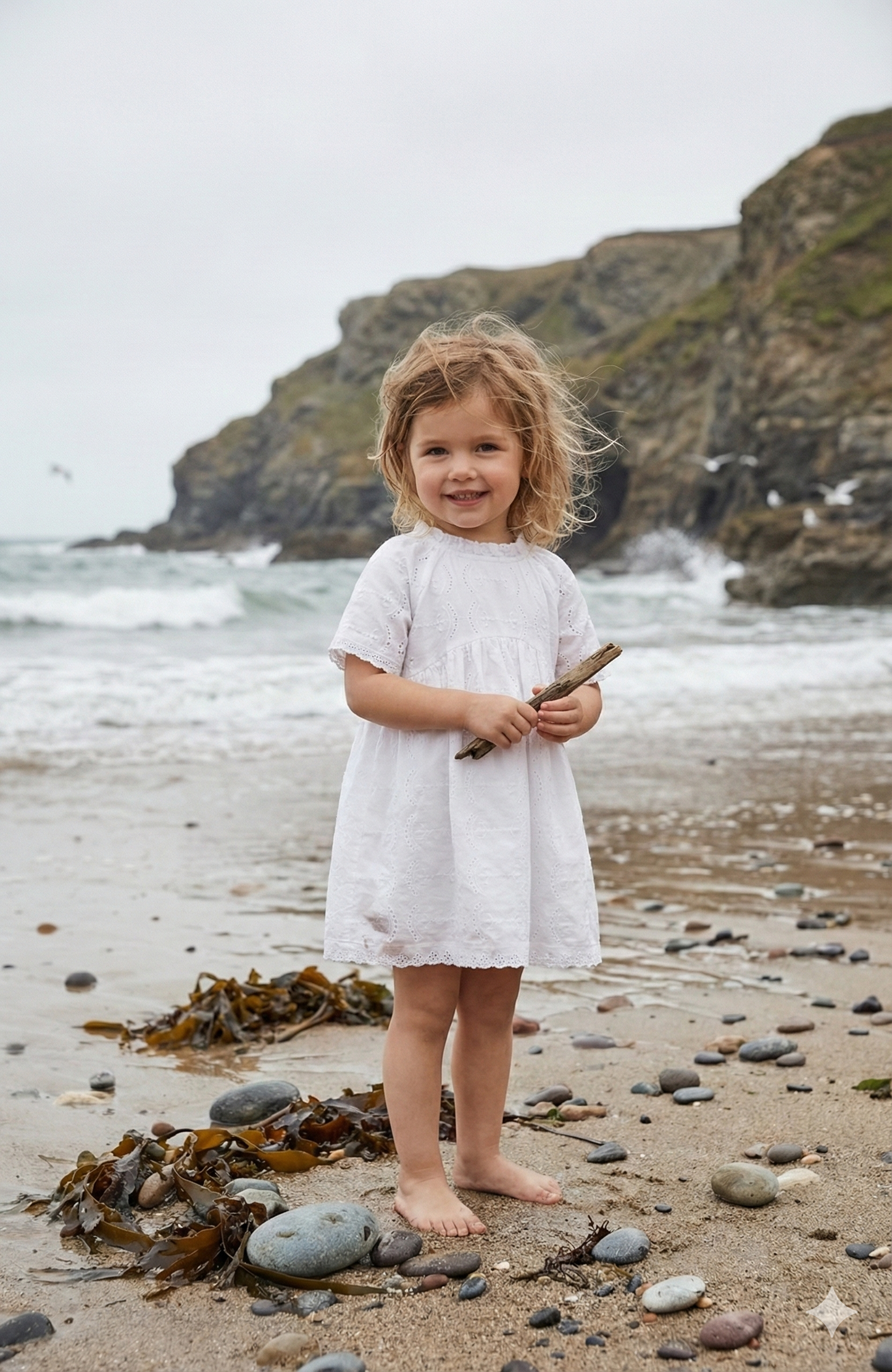 Girls - White Organic Cotton Summer Dress | Broderie Anglaise | Sizes 2–6 Years
