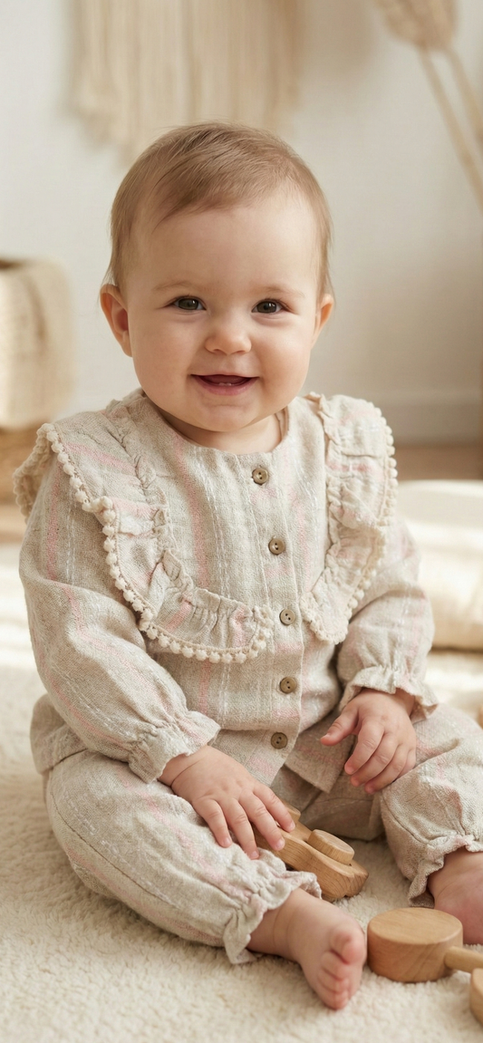 Pastel Pink Stripe Linen Set | Organic Little One