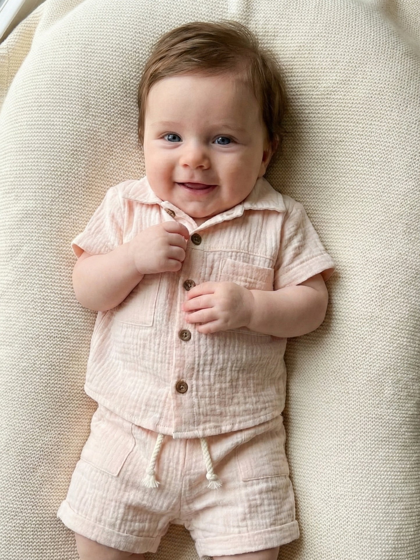 Organic Muslin Cotton Baby Boys Summer  Off white Shorts Set — Breathable 2-Piece Outfit (6-24 Months)