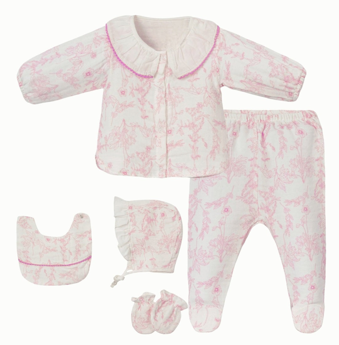 Organic Little One — Soft Pink Bloom Newborn Essentials Set (Organic Muslin)