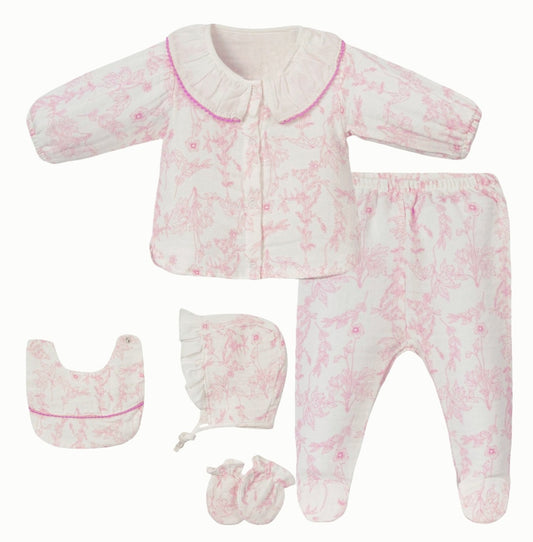 Organic Little One — Soft Pink Bloom Newborn Essentials Set (Organic Muslin)