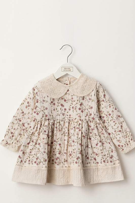 Vintage Floral Muslin Cotton Dress with Lace Collar | Baby & Toddler