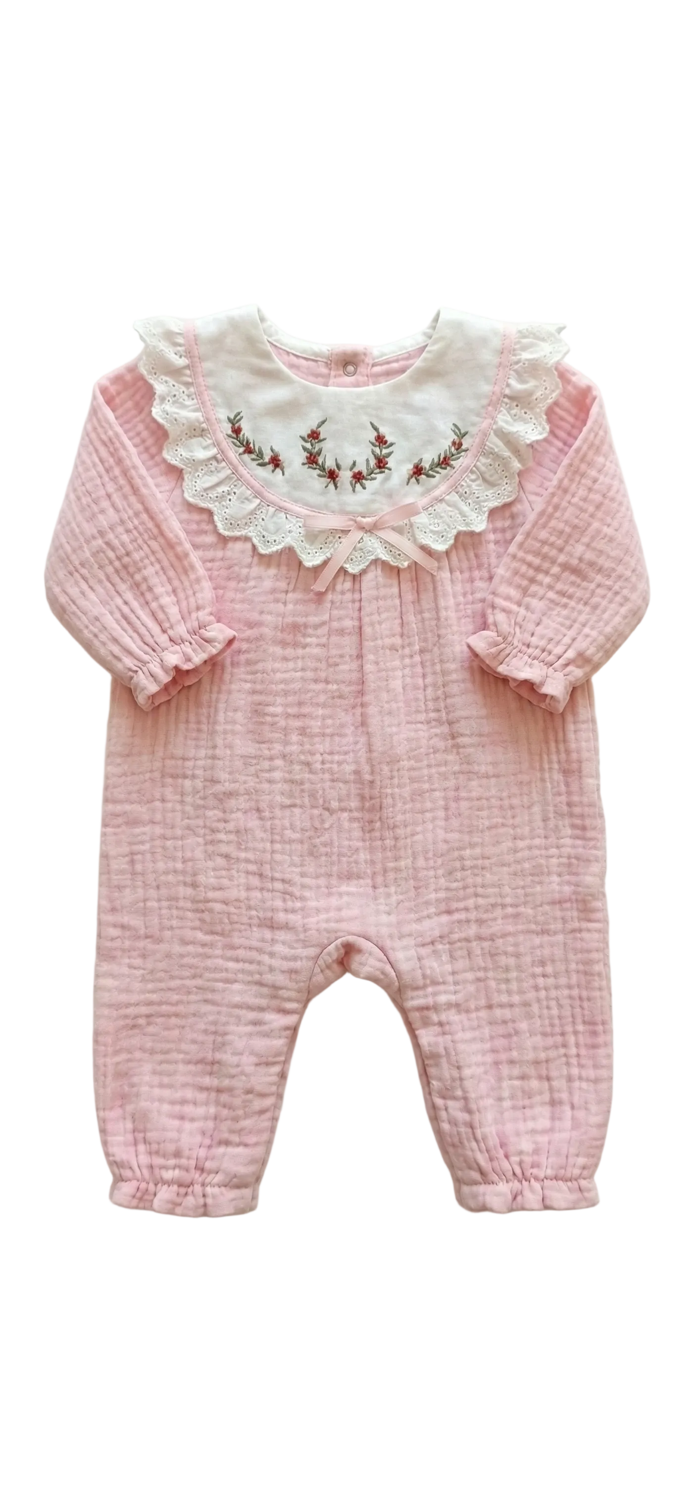 Embroidered Collar Muslin Romper