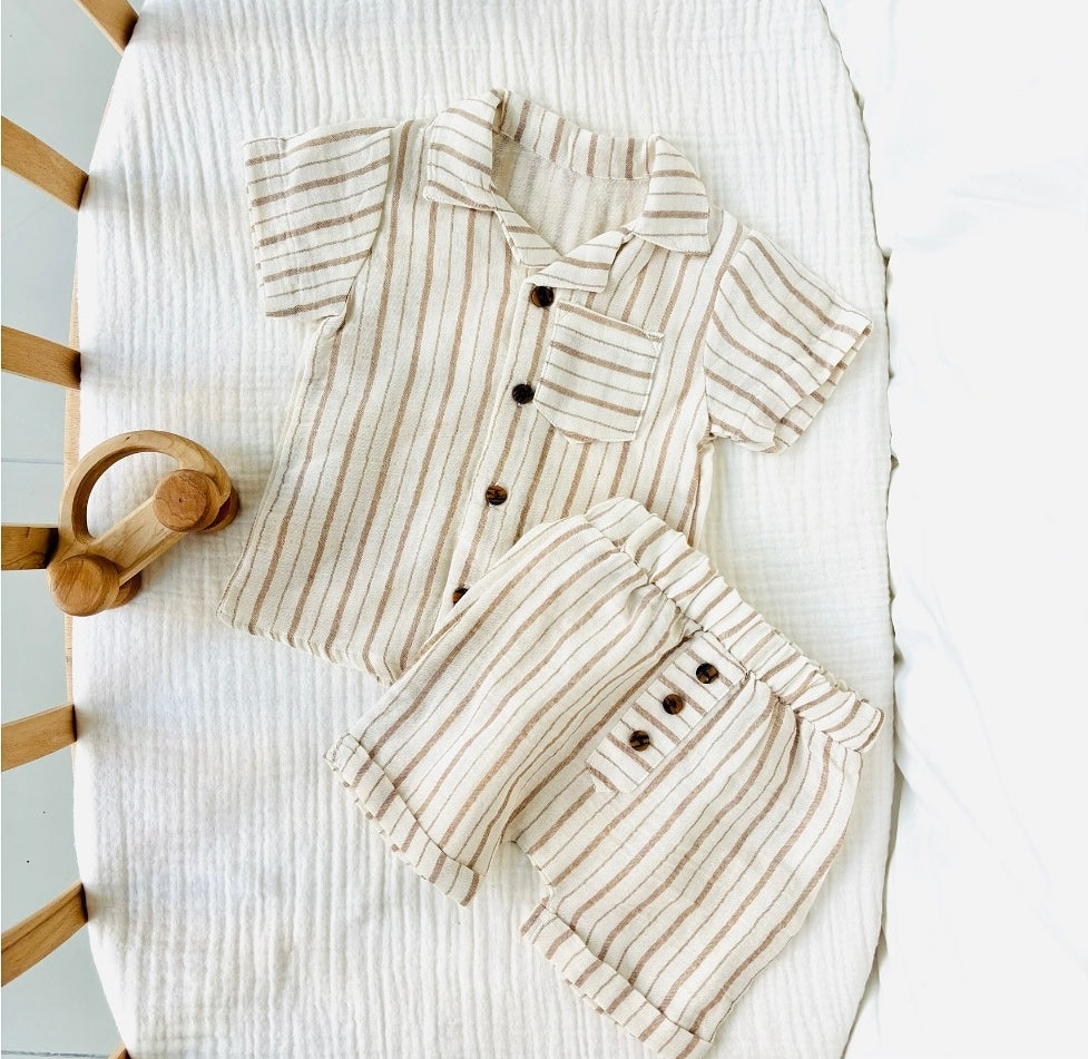 Organic Muslin Cotton Baby Boys Striped Shorts Set (6-24 Months)