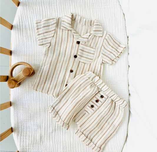 Organic Muslin Cotton Baby Boys Striped Shorts Set (6-24 Months)