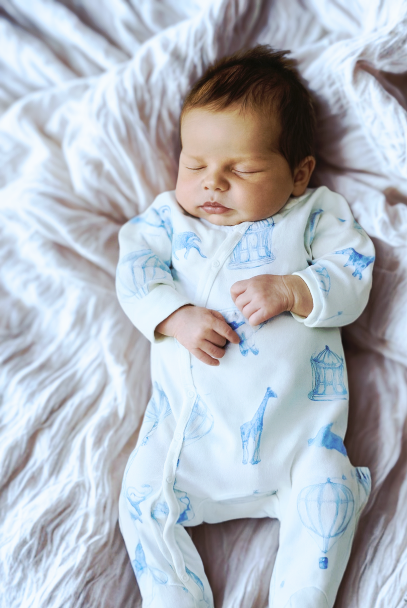 Safari Hot Air Balloon Organic Cotton Sleepsuit -Blue