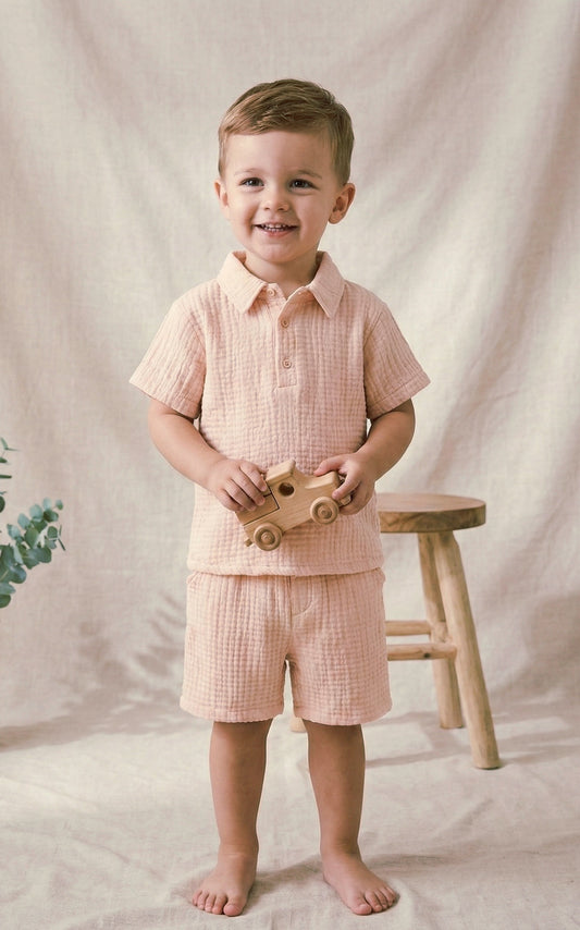 Organic Muslin Cotton Cream Polo & Shorts Set (2-6 Years)