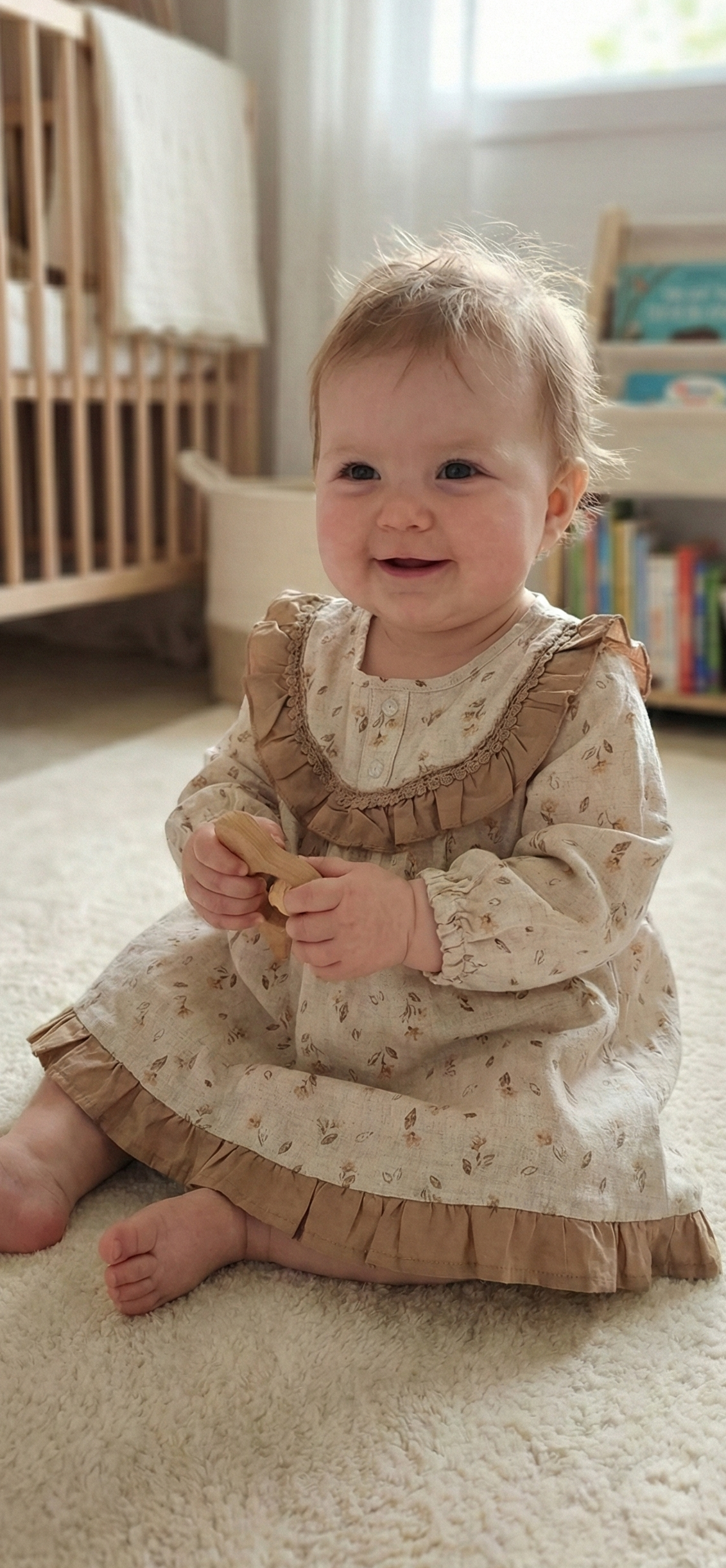 Organic Cotton Ruffle Collar Baby Dress Soft Botanical Print