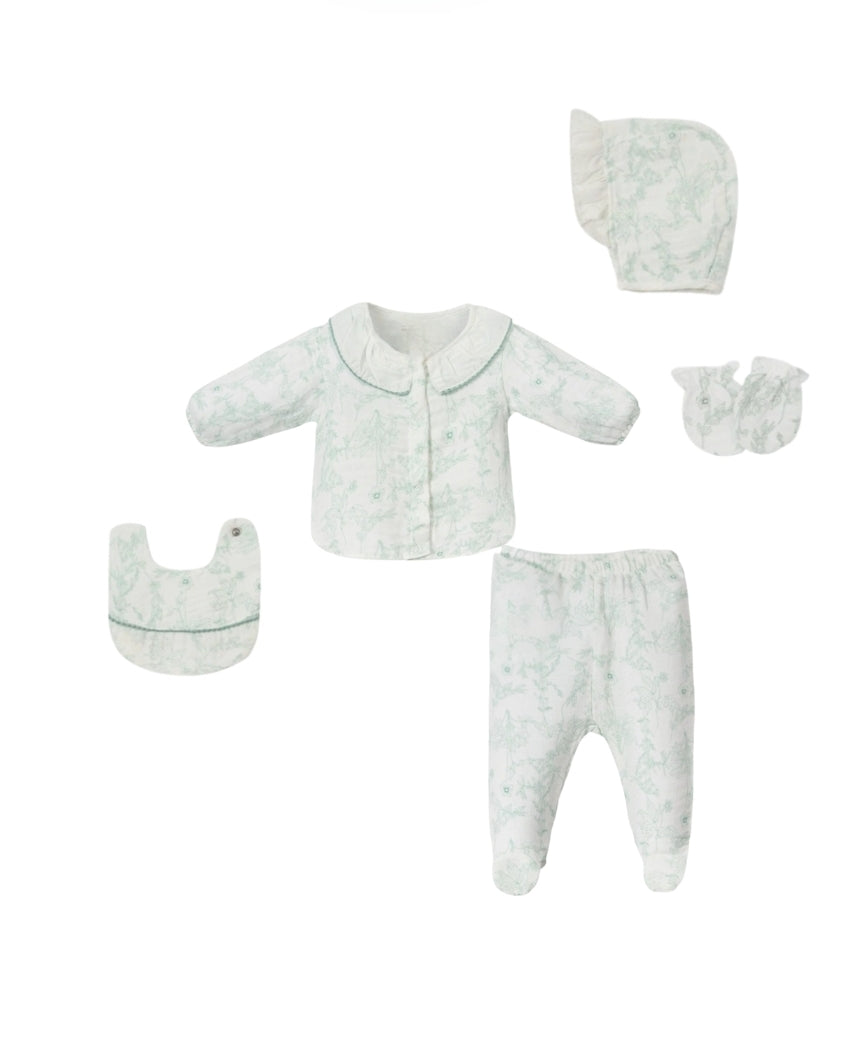 Organic Little One — Soft Mint Bloom Newborn Essentials Set (Organic Muslin)