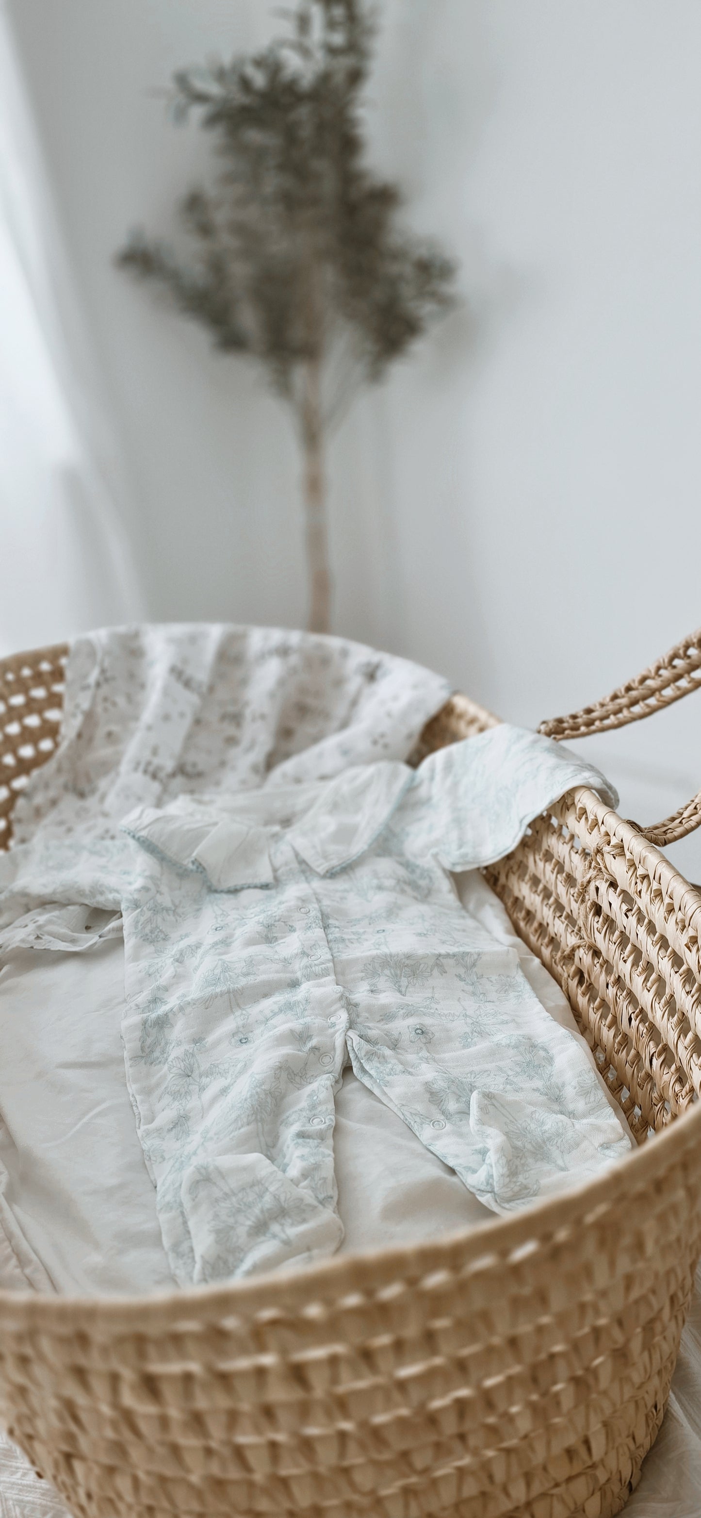 Organic Baby Muslin Romper — Mint Green Floral Summer Sleepsuit