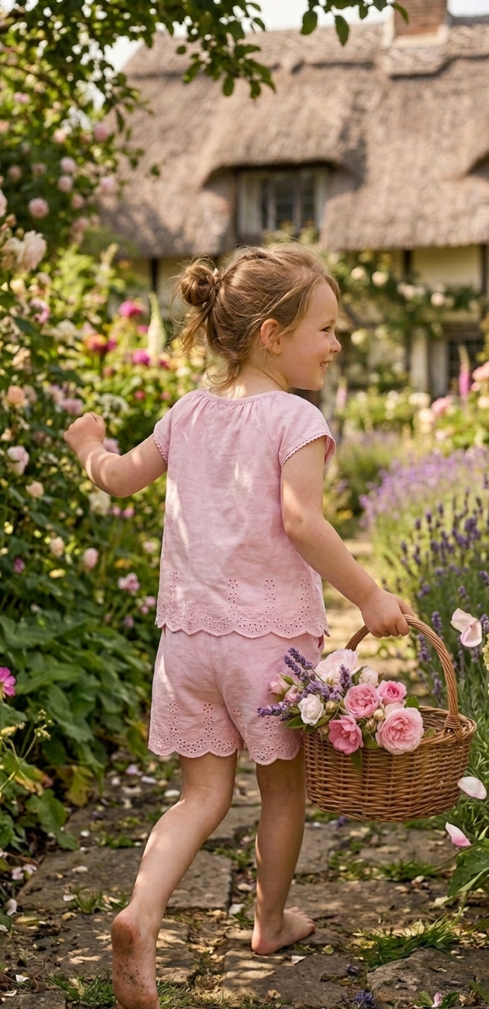 Girls' Broderie Anglaise Cotton Short Set