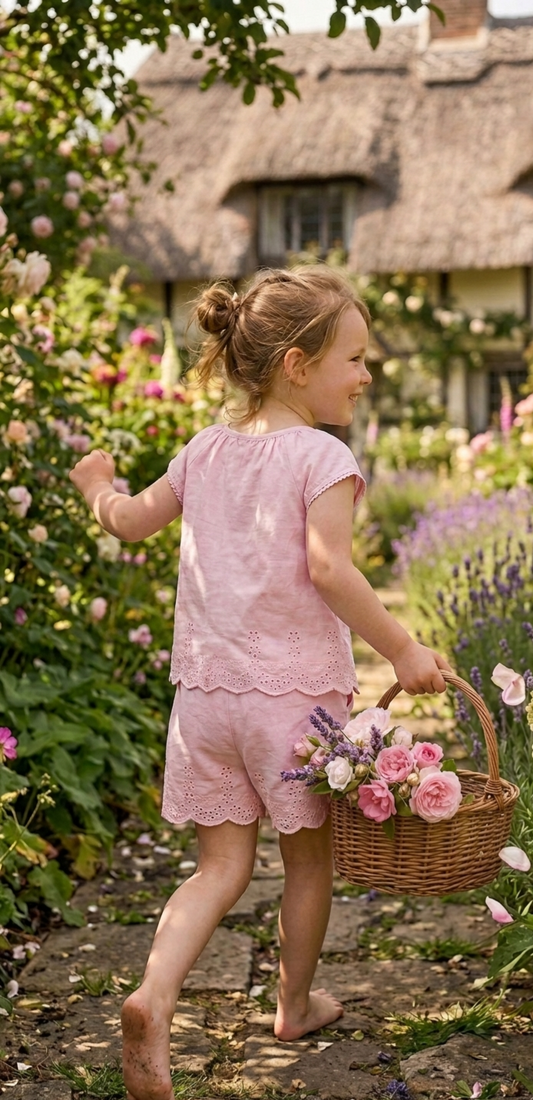 Girls' Broderie Anglaise Cotton Short Set