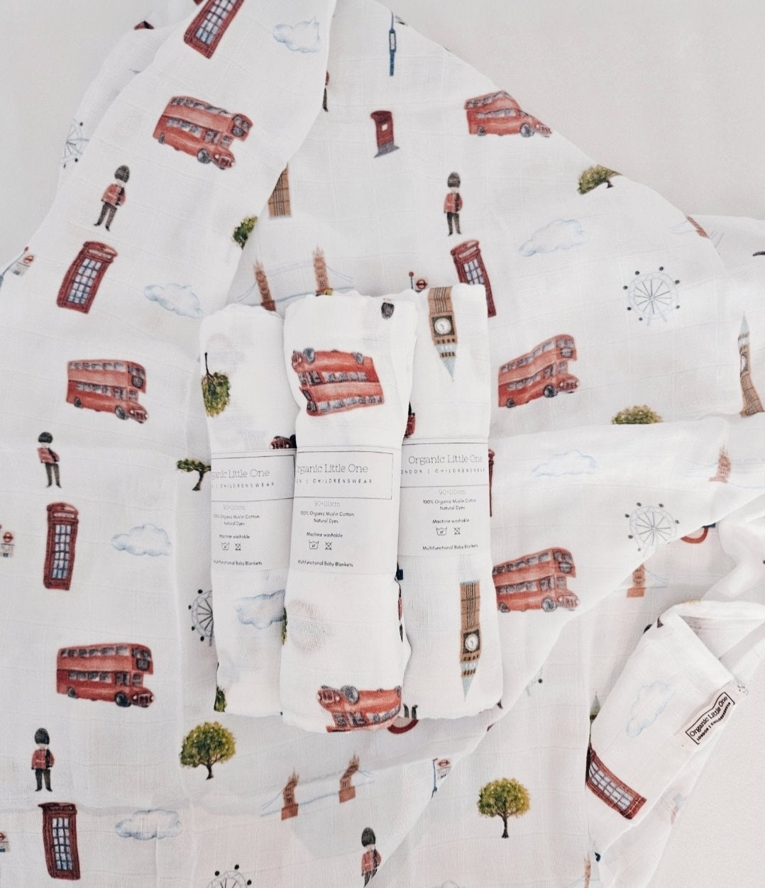London Print Organic Muslin Baby Blanket 90X110cm