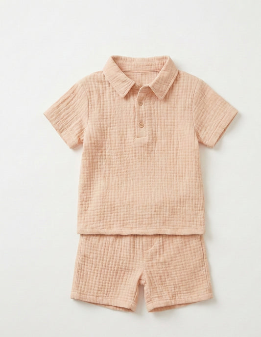 Organic Muslin Cotton Off White Polo & Shorts Set (2-6 Years)