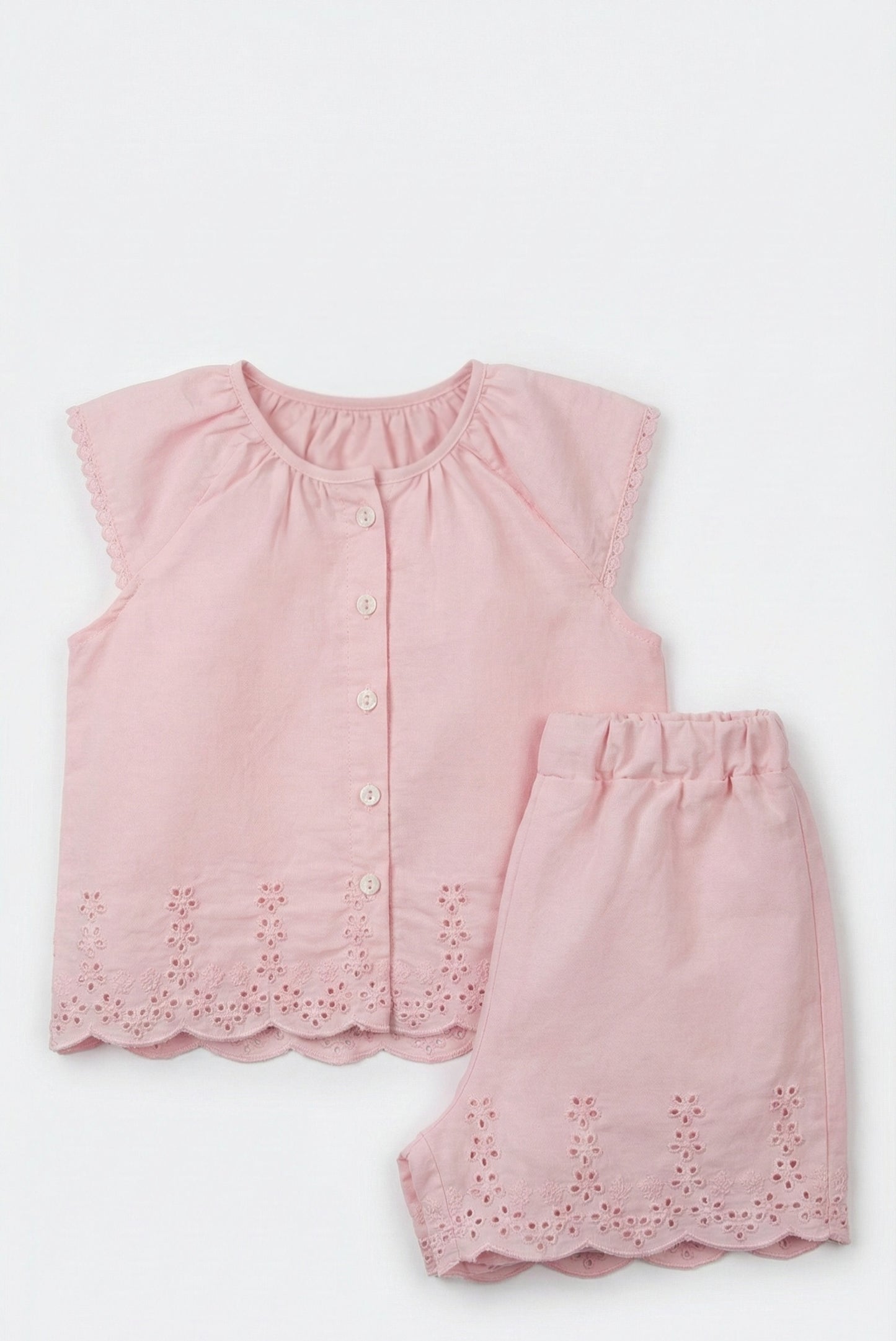 Girls' Broderie Anglaise Cotton Short Set