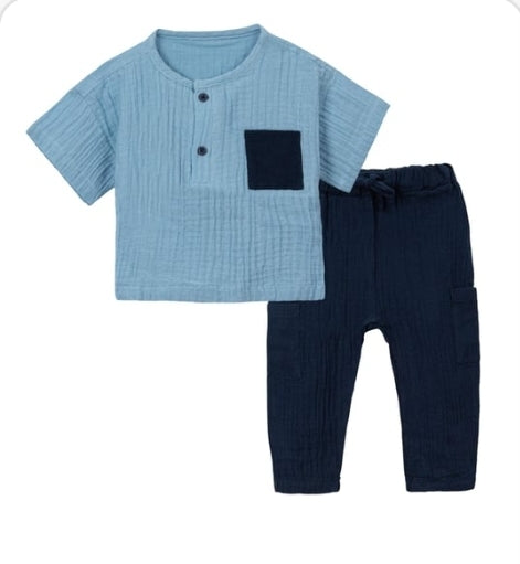 Organic Muslin Cotton 2-Piece Set for Baby Boys (6-24months)