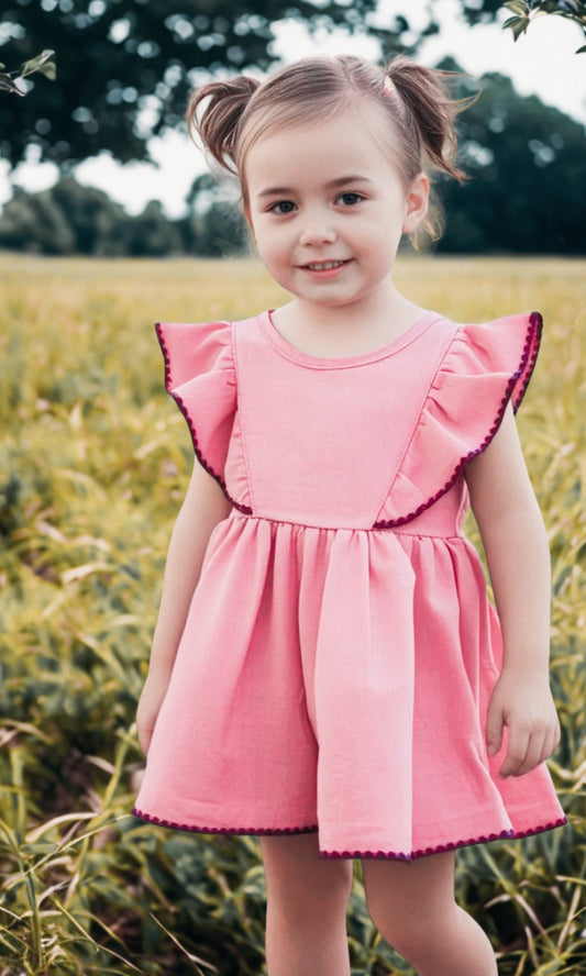 Linen Ruffle Baby Girl Dress with Matching Hair Clip — Soft & Elegant Outfit Set