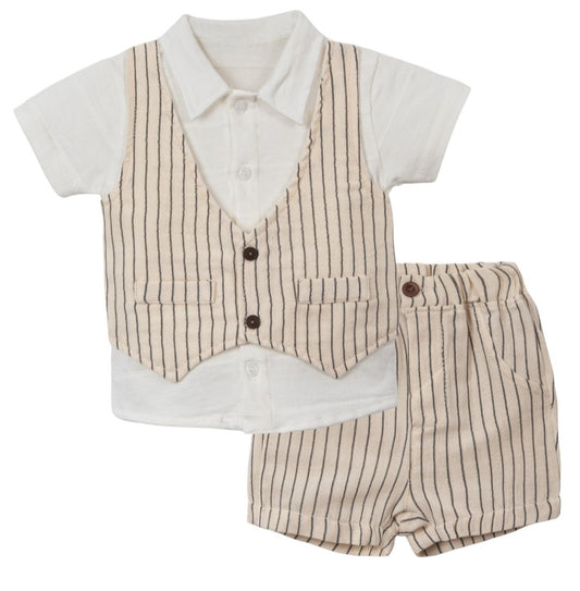 Boys Organic Cotton Striped Waistcoat | Adjustable Back | Formal & Casual 2-6 years