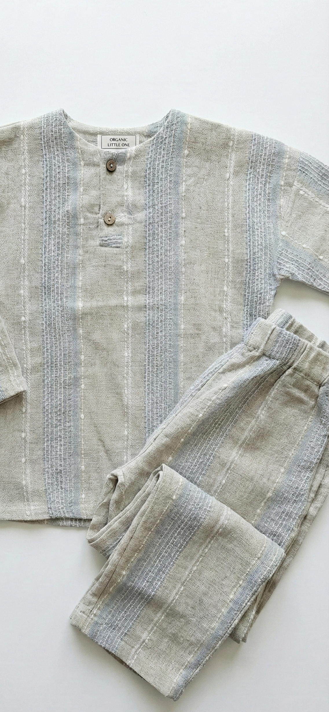 Blue Stripe Linen Set (2–6 Years) | Organic Little One