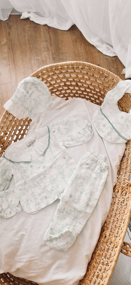 Organic Little One — Soft Mint Bloom Newborn Essentials Set (Organic Muslin)