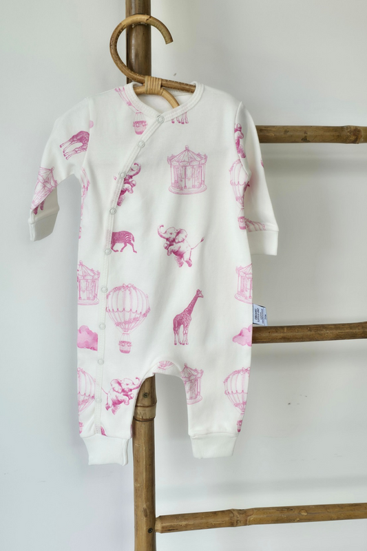 Safari Hot Air Balloon Organic Cotton Sleepsuit -Pink