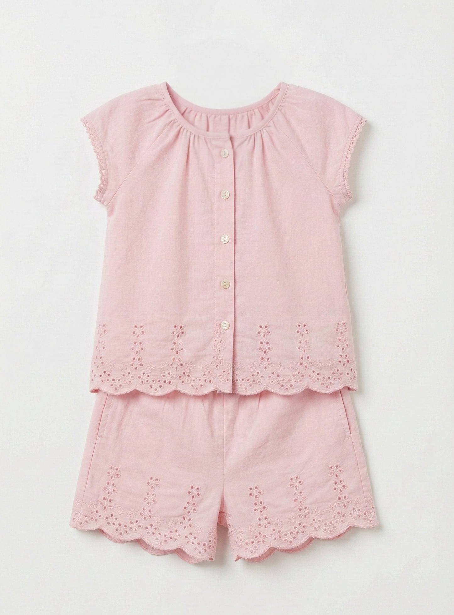 Girls' Broderie Anglaise Cotton Short Set
