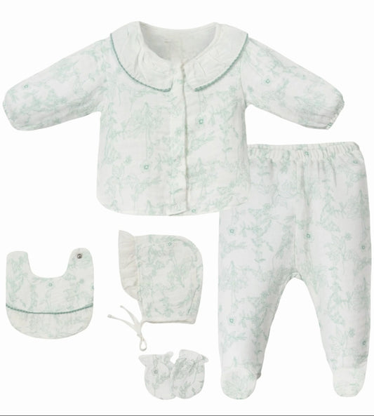 Organic Little One — Soft Mint Bloom Newborn Essentials Set (Organic Muslin)