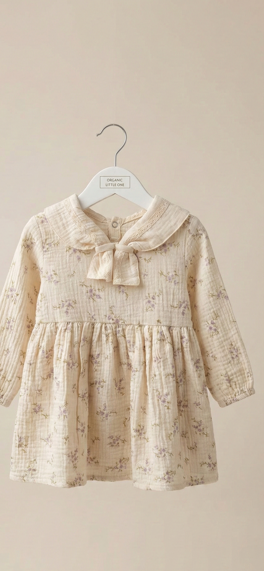 Organic Cotton Muslin Baby Girl Dress - Soft Lavender Floral