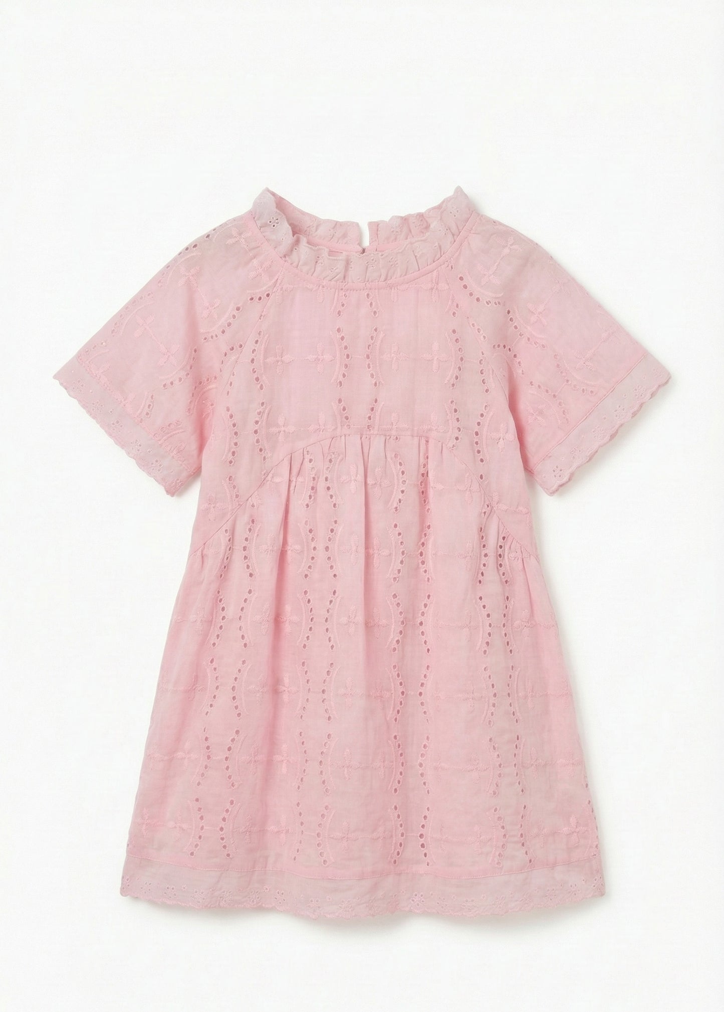 Girls - Pink Organic Cotton Summer Dress | Broderie Anglaise | Sizes 2–6 Years