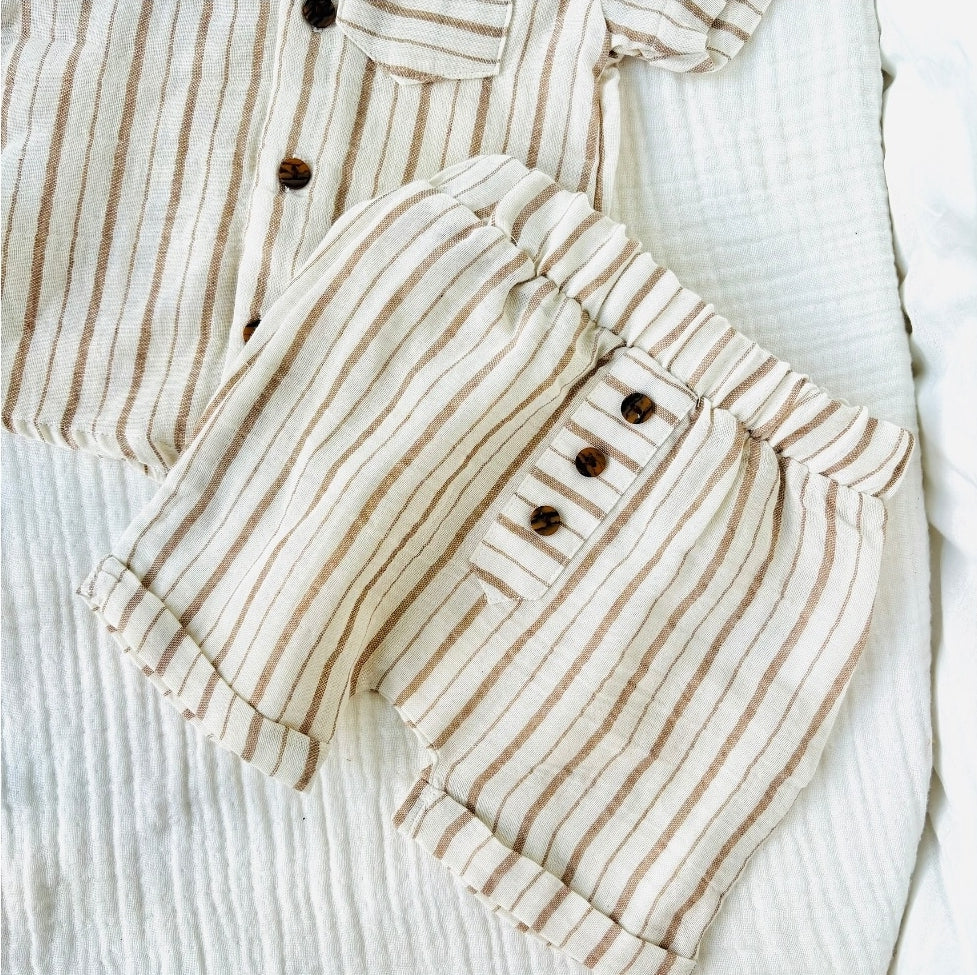 Organic Muslin Cotton Baby Boys Striped Shorts Set (6-24 Months)