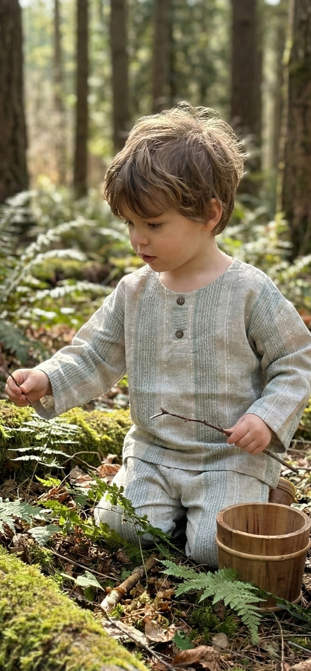 Sage Stripe Linen Set (2–6 Years) | Organic Little One