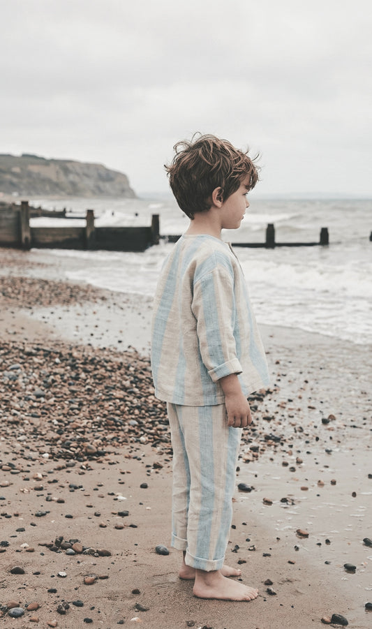 Blue Stripe Linen Set (2–6 Years) | Organic Little One