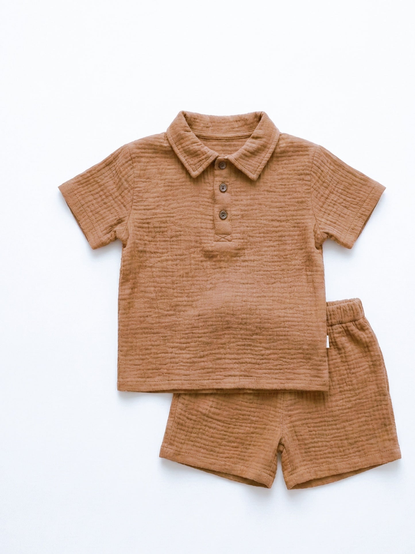 Organic Muslin Cotton Terracotta Pale Polo & Shorts Set (2-6 Years)