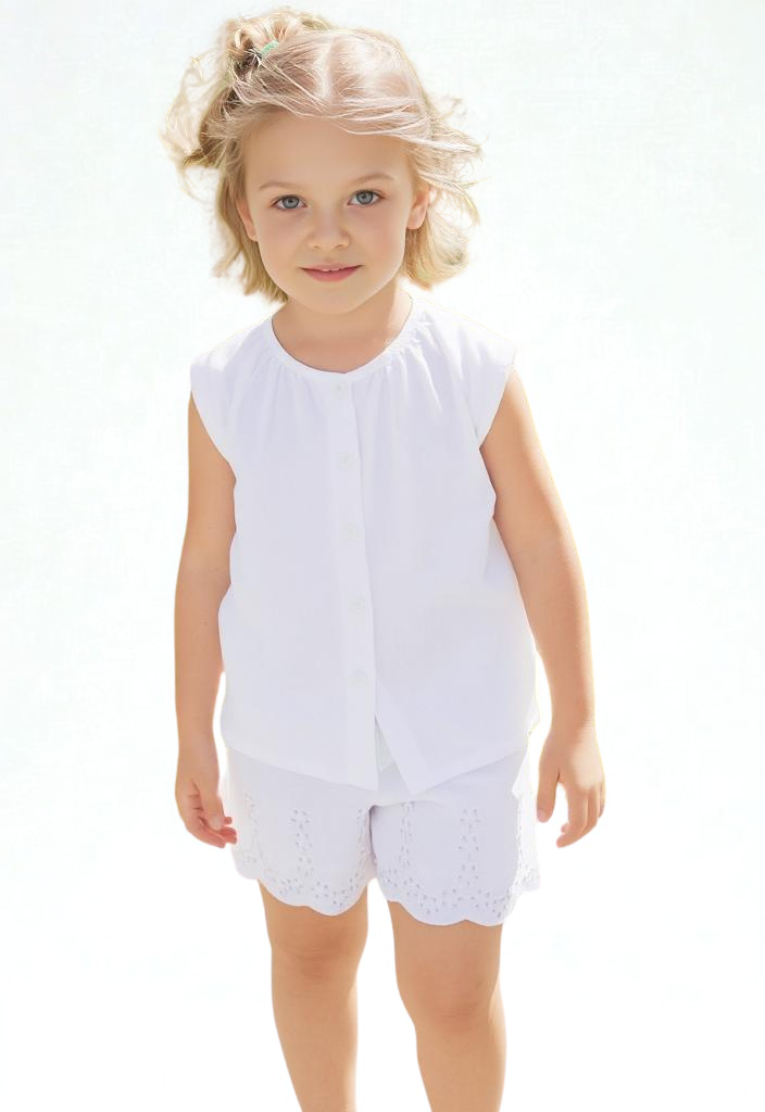 Girls' Broderie Anglaise Cotton Short Set – White (2-3 Years, 3-4 Years, 4-5 Years, 5-6 Years)