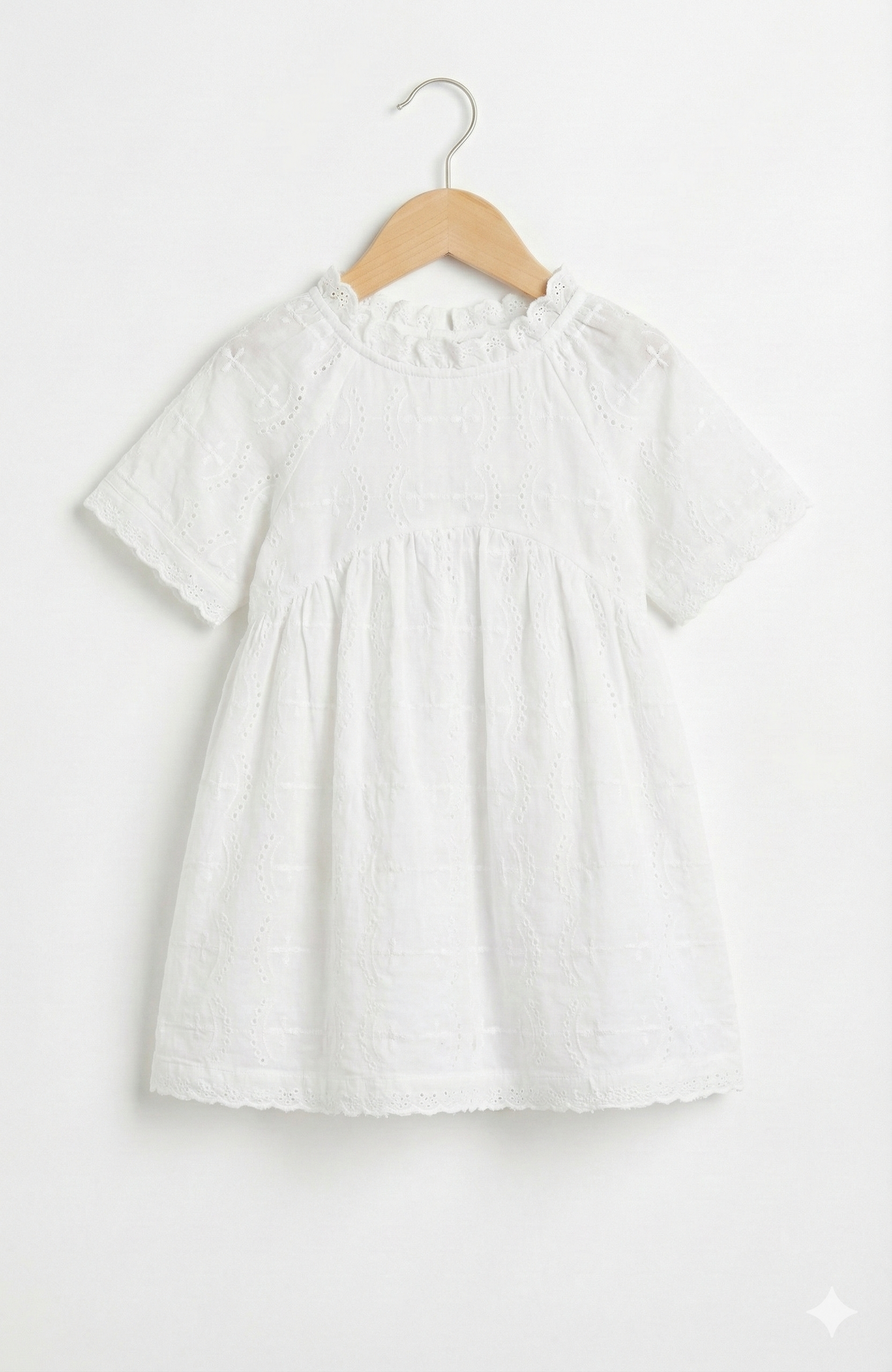 Girls - White Organic Cotton Summer Dress | Broderie Anglaise | Sizes 2–6 Years