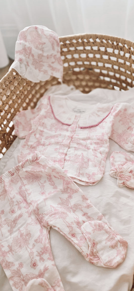 Organic Little One — Soft Pink Bloom Newborn Essentials Set (Organic Muslin)