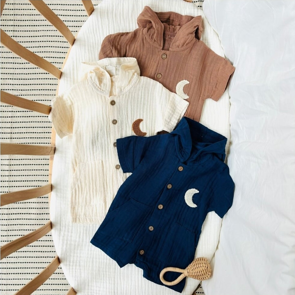 Lunar Moon Organic Muslin Hooded Romper