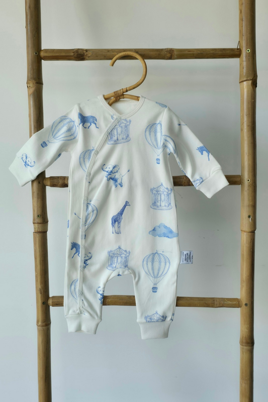 Safari Hot Air Balloon Organic Cotton Sleepsuit -Blue