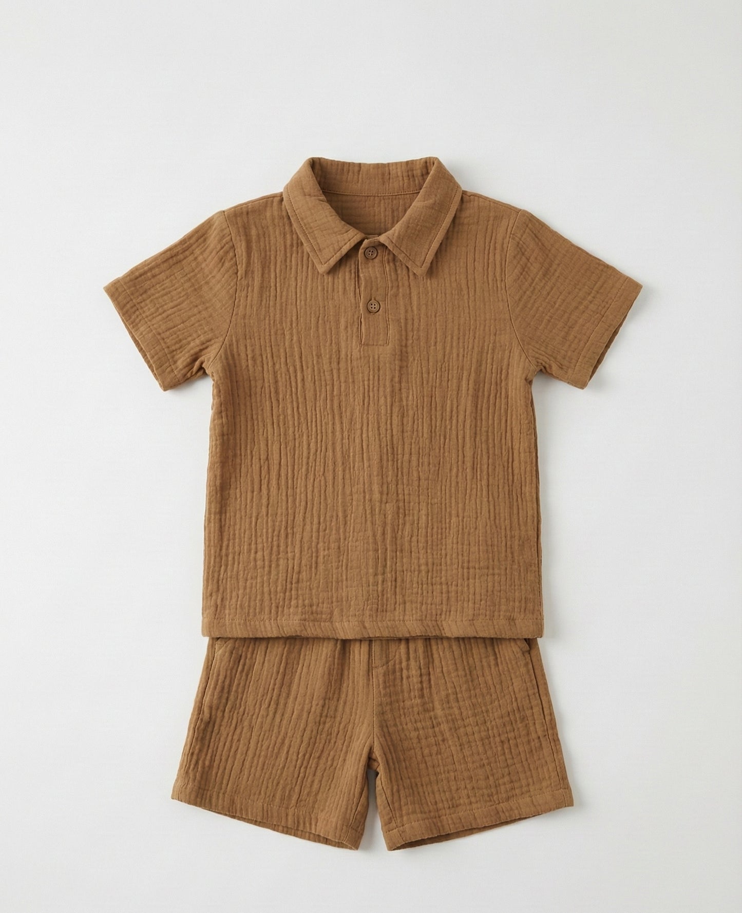 Organic Muslin Cotton Brown Polo & Shorts Set (2-6 Years)
