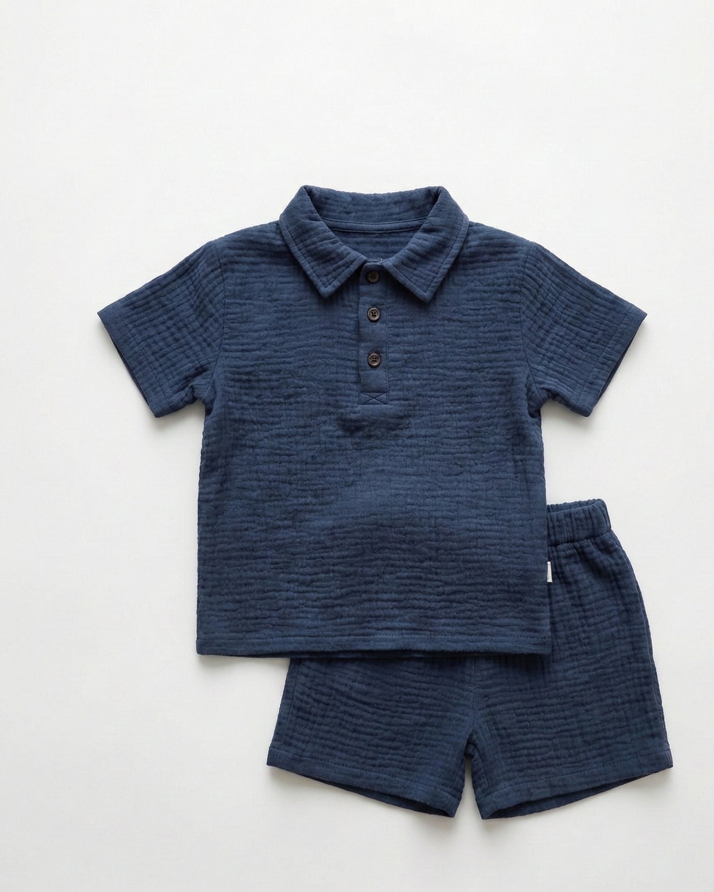 Organic Muslin Cotton Navy Polo & Shorts Set (2-6 Years)